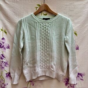 Forever 21 Green And White Ombre Crew Neck Cable Knit Sweater